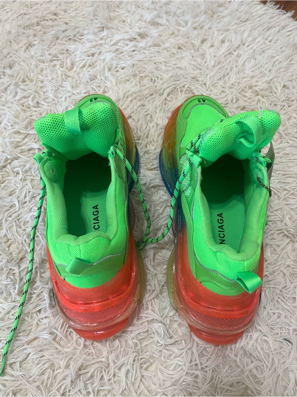 Balenciaga Neon Green Triple S Sneakers with Rainbow Gradient Sole - Picture 5 of 6